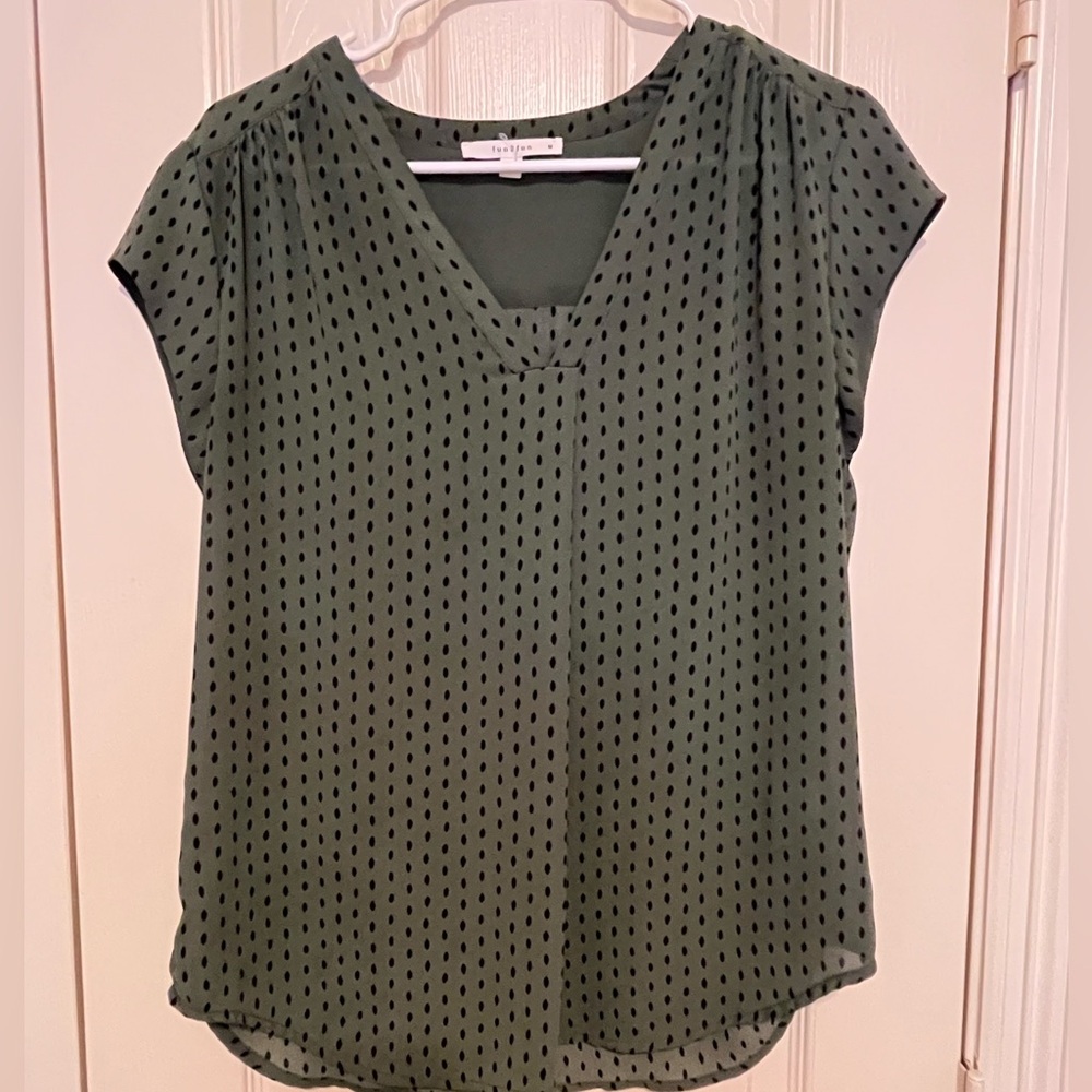 Green and black poly rayon print blouse